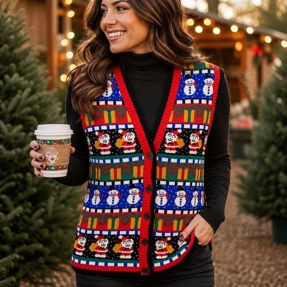 Avon Women's XL Sweater Vest Cottagecore Holiday Chic Grandma Retro Vintage READ